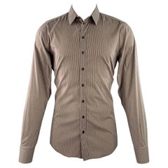 Dolce & Gabbana Size L Brown White Gingham Cotton Blend Spread Collar Long Sleeve Shirt