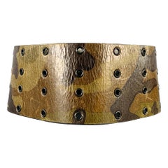 PLEIN SUD Grün Braun Camouflage Leder breiter Gürtel