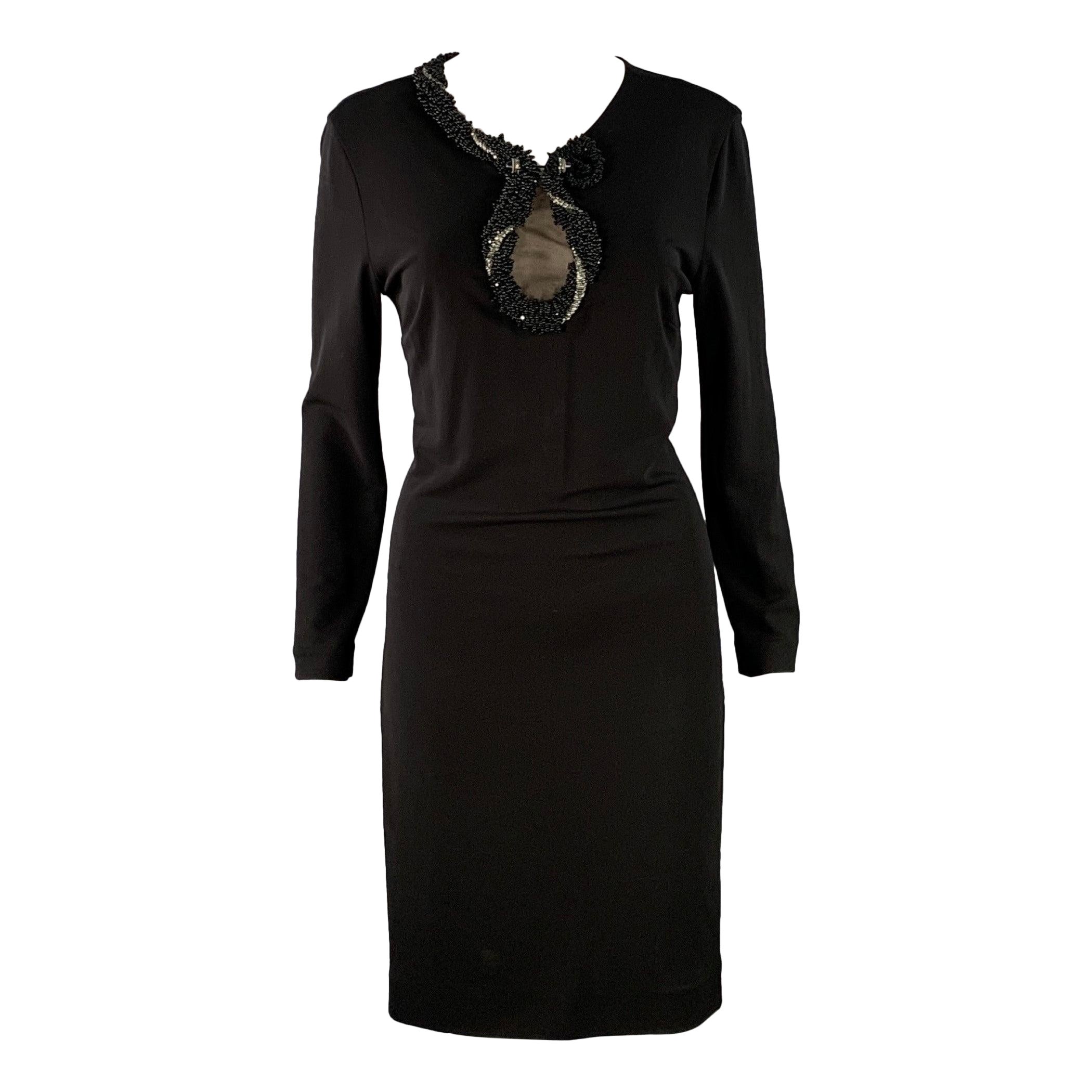ROBERTO Cavalli Size 8 Black Silver Viscose Blend Beaded Keyhole Cocktail Dress en vente