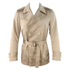 DANIELE ALESSANDRINI Size 38 Khaki Satin Double Breasted Belted Jacket