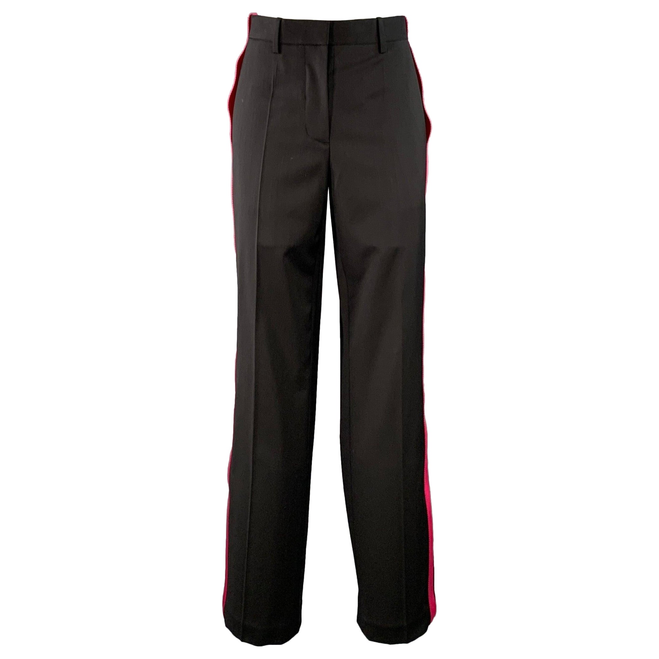HELMUT LANG Taille 6 Seatbelt Black Pink Wool Straight Zip Fly Dress Pants en vente