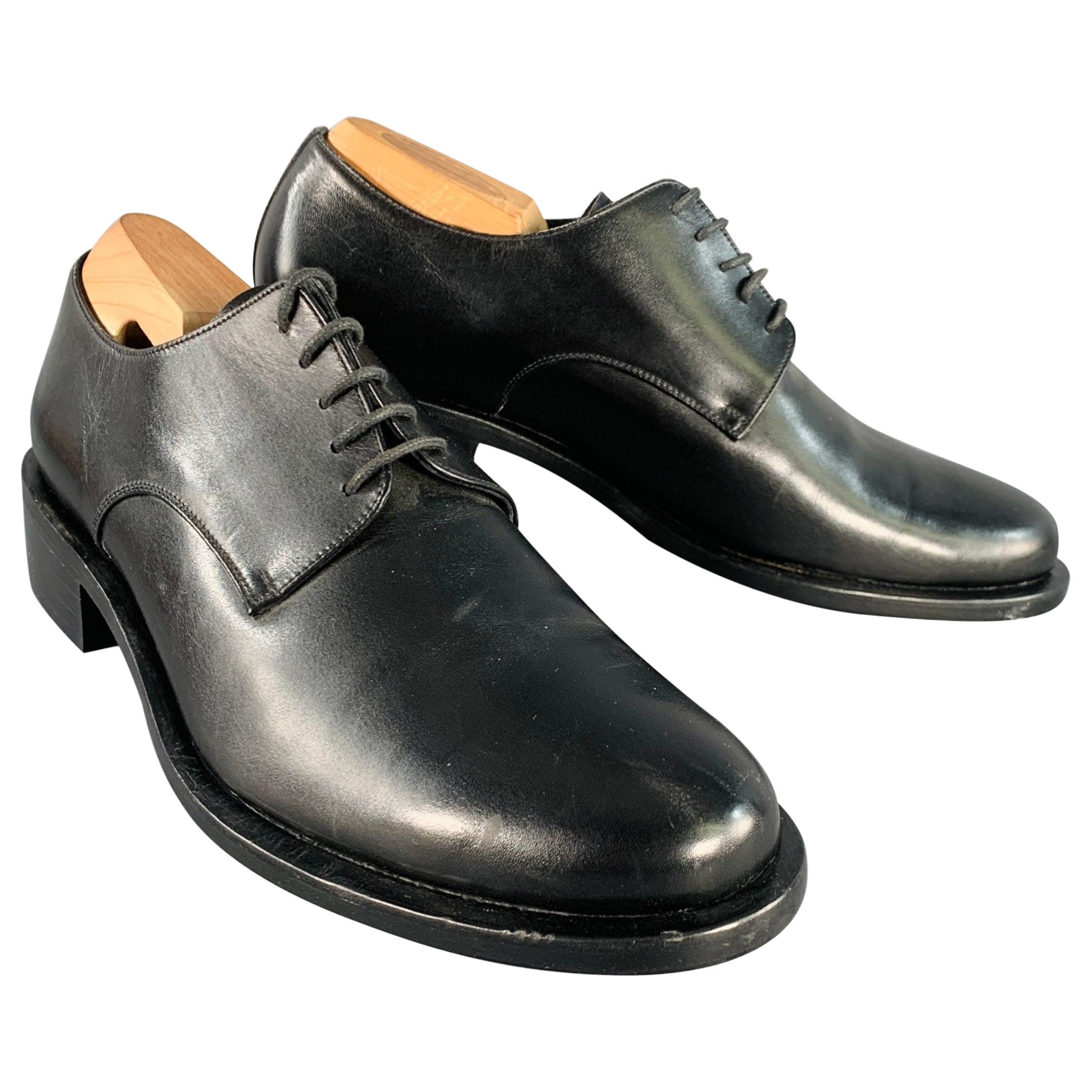GIORGIO ARMANI Taille 7 Derby en cuir noir Chaussures à lacets en vente