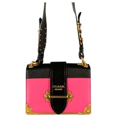 PRADA Cahier Pink Black Gold Leather Cross Body Mini Handbag