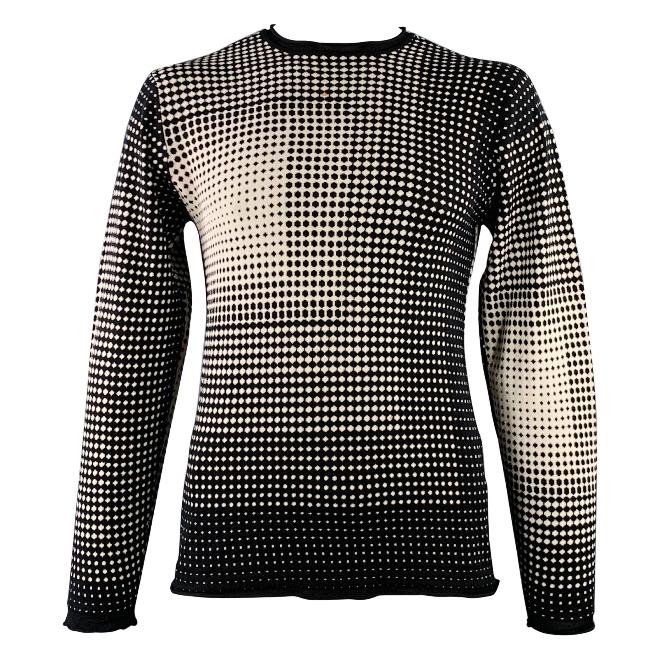 ARMANI COLLEZIONI Size L Black White Geometric Dots Silk Blend Crew Neck Pullover For Sale