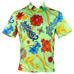 VERSACE Taille M Chemise à manches courtes en sergé baroque multicolore Greene & Greene