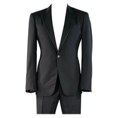 RALPH LAUREN Size 42 Long Black Wool Peak Lapel Single Button Tuxedo