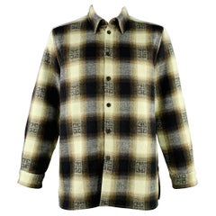 GIVENCHY Size L Green Black Plaid Monogram Wool Long Sleeve Jacket (veste chemise à manches longues en laine)