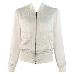 DOLCE & GABBANA Size 42 White Cotton Blend Zip Up Bomber Jacket