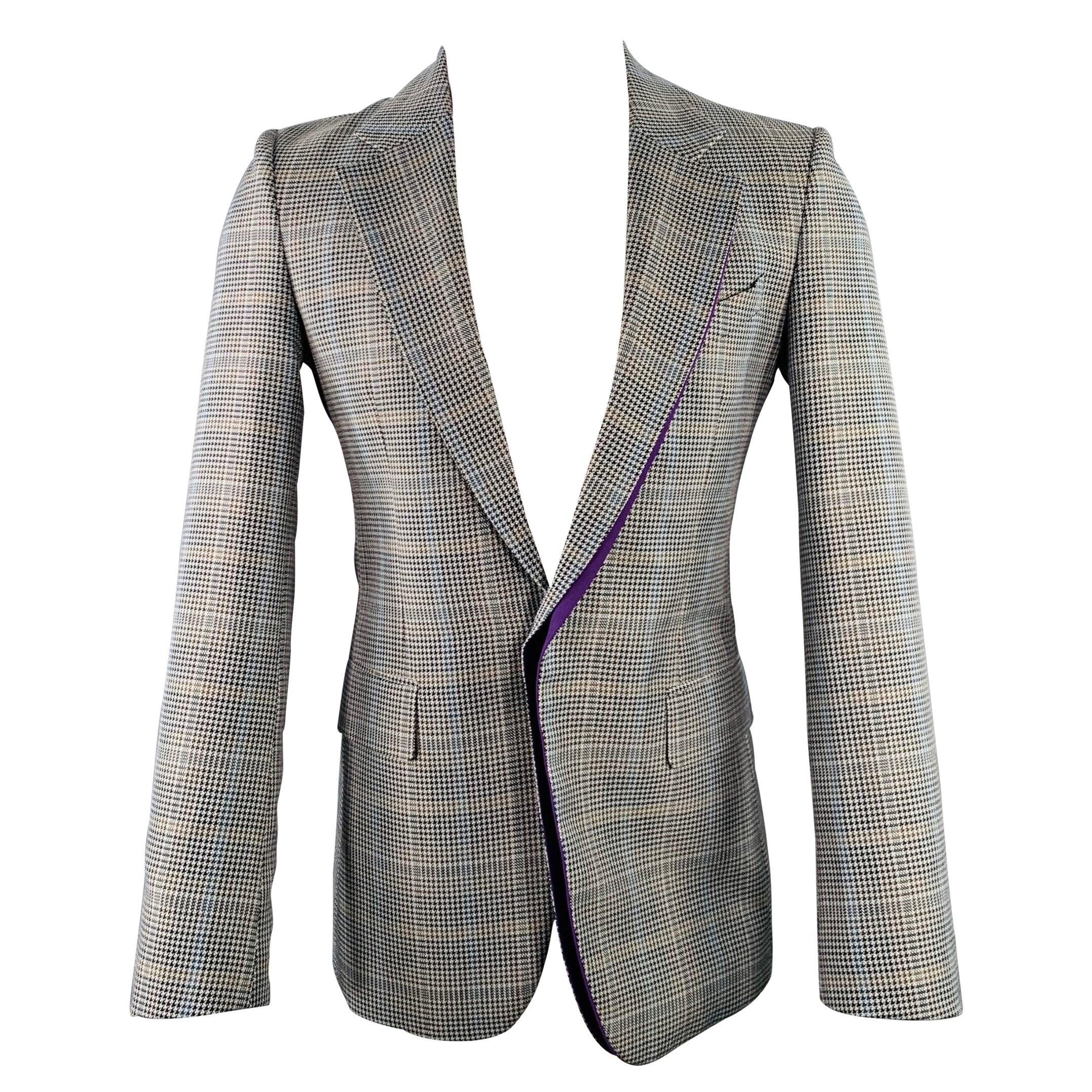 GIVENCHY Size 38 Grey Black Purple Plaid Contrast Trim Wool Blend Sport Coat For Sale