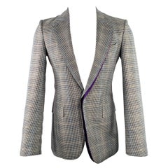 GIVENCHY Size 38 Grey Black Purple Plaid Contrast Trim Wool Blend Sport Coat