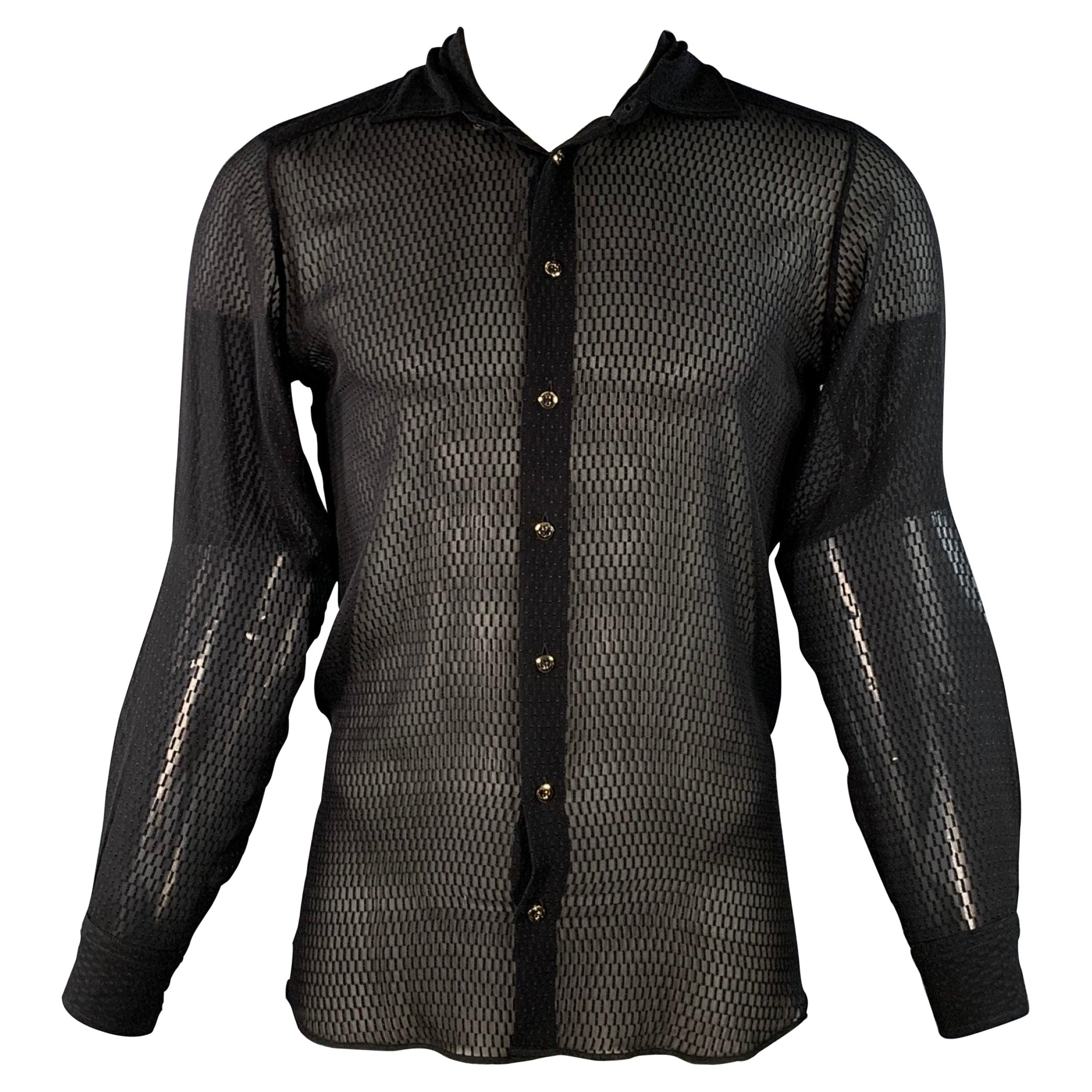 ETRO Size S Chemise à manches longues géométrique noire transparente en vente