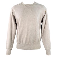 YVES SAINT LAURENT Size M Heather Grey Cotton Distressed Studded Sweatshirt