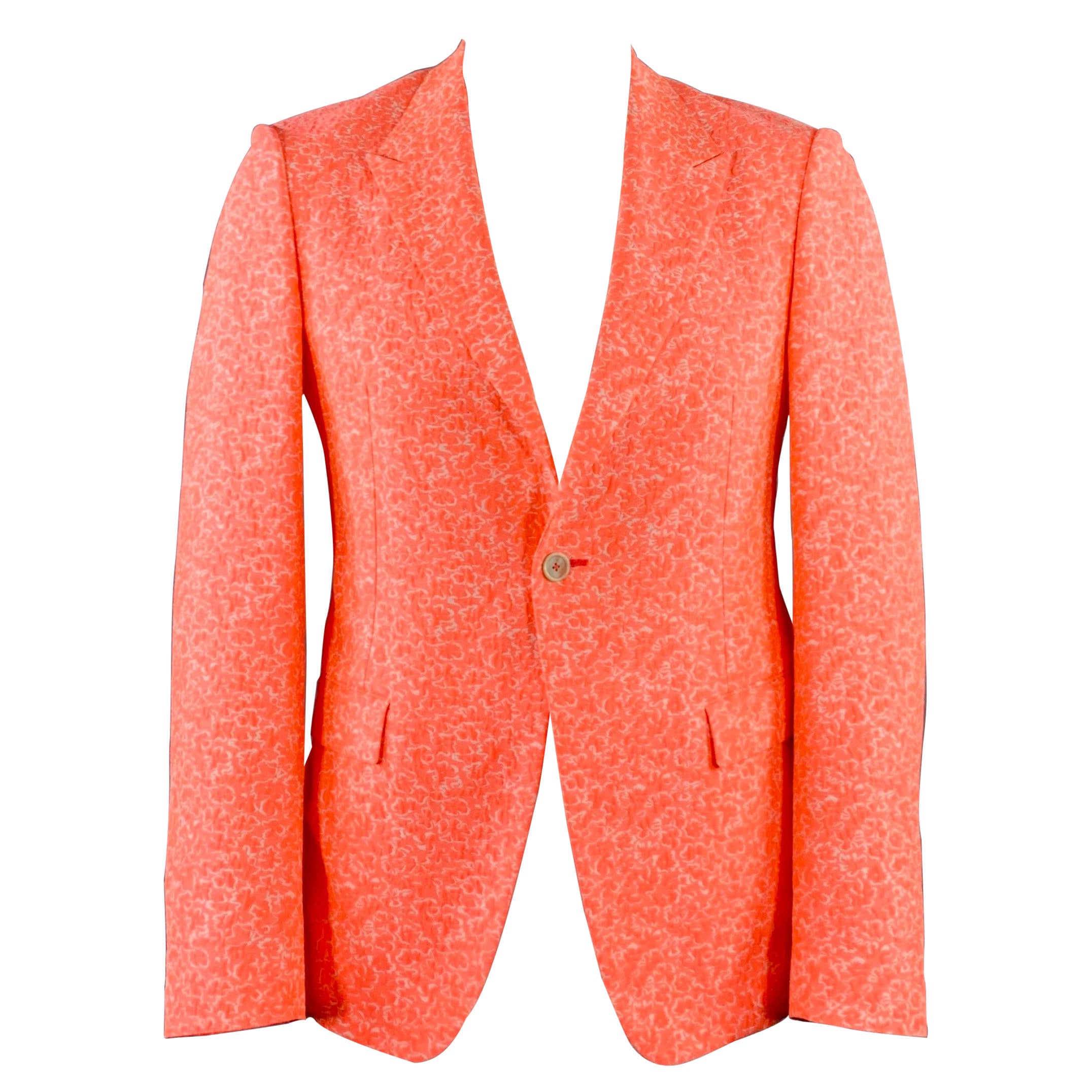 JIL SANDER Size 42 Pink White Textured Abstract Floral Cotton Blend Peak Lapel Sport Coat For Sale