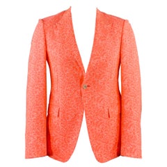 JIL SANDER Size 42 Pink White Textured Abstract Floral Cotton Blend Peak Lapel Sport Coat