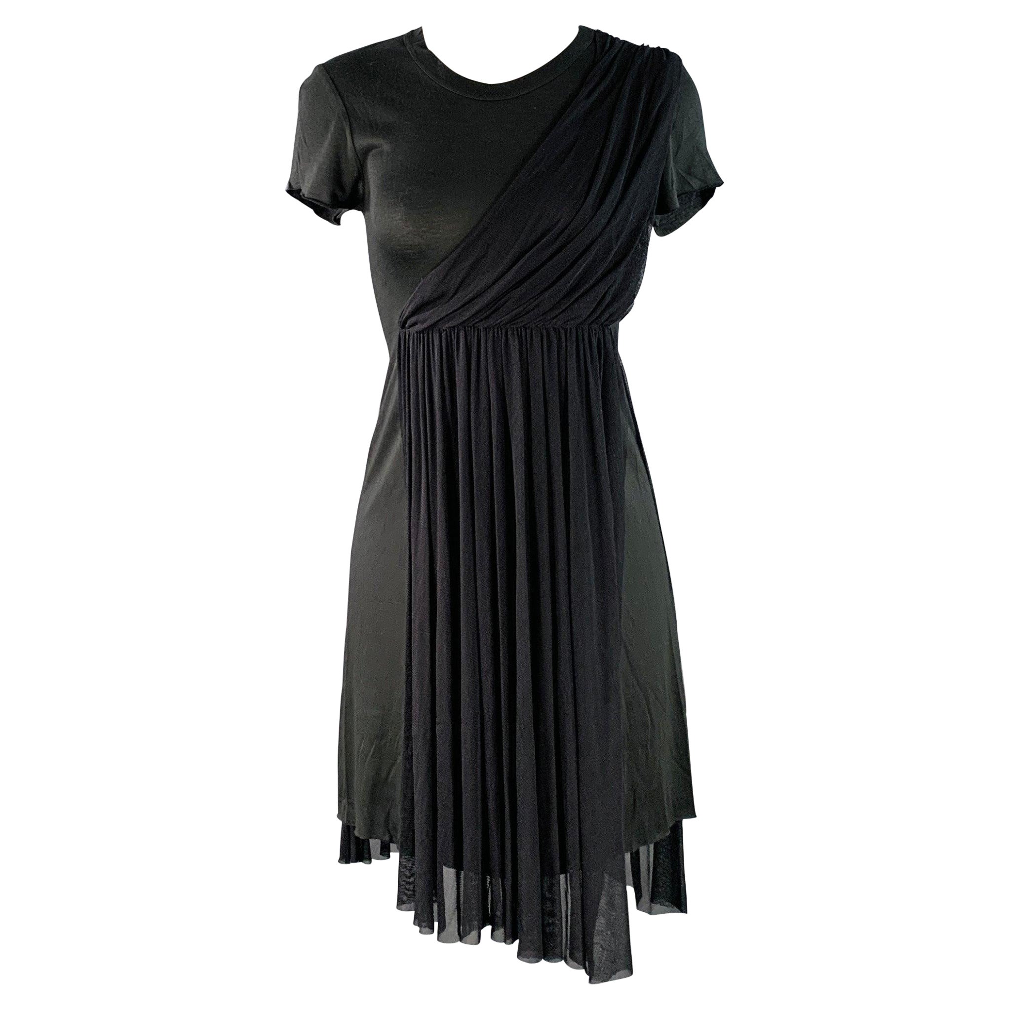 A.L.C. Taille 4 Noir Modal Silk Mesh Mixed Fabrics Short Sleeve Dress (Robe à manches courtes en modal, soie et maille mélangées) en vente