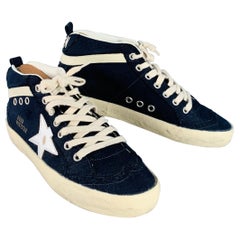 GOLDEN GOOSE MIDSTAR Talla 7 Azul marino Crema Lienzo Envejecido Zapatillas Mid Top