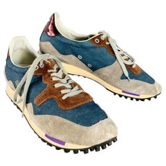 GOLDEN GOOSE STARLAND Talla 11 Azul Gris Marrón Color Block Canvas Suede Low Top Sneakers