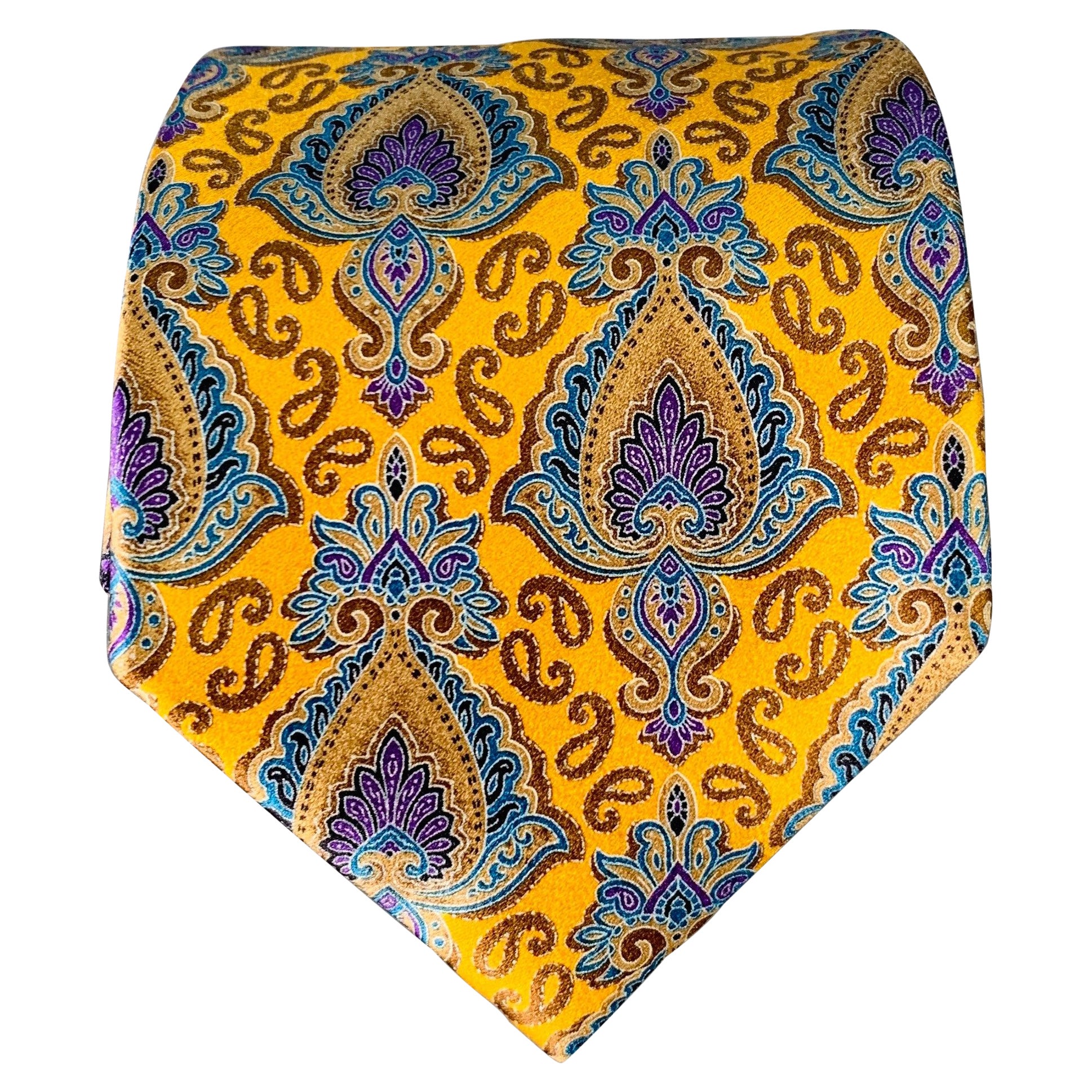 Ermenegildo Zegna Cravate en satin de soie abstraite bleu doré en vente