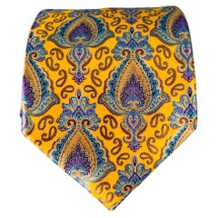 Ermenegildo Zegna Cravate en satin de soie abstraite bleu doré