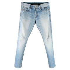 SAINT LAURENT Taille 30 Jean 5 poches en coton délavé bleu
