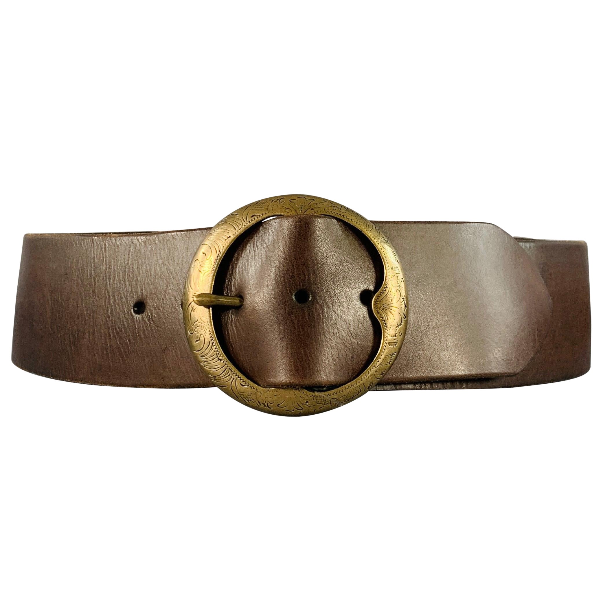 RALPH LAUREN Breiter Ledergürtel Größe M Braun Messing im Angebot