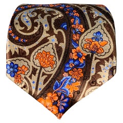 Ermenegildo Zegna Cravate en satin de soie marron Orange Floral Paisley