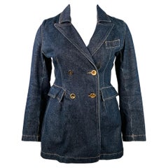 TODD OLDHAM JEANS Vintage 90s Talla L Algodón índigo Denim Puntada de contraste Abrigo de doble botonadura