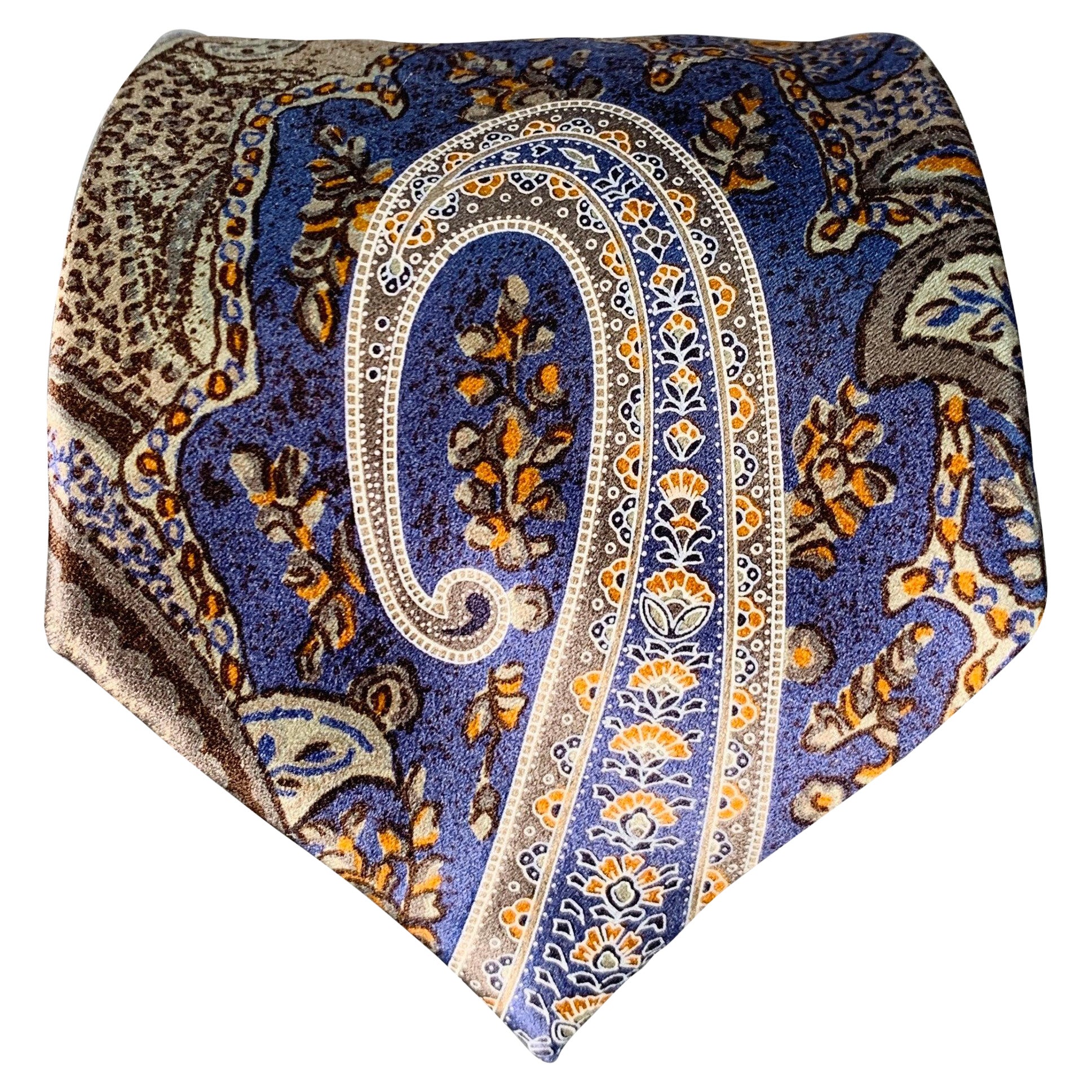 ERMENEGILDO ZEGNA Grey Blue Paisley Silk Tie For Sale