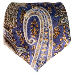 ERMENEGILDO ZEGNA Grey Blue Paisley Silk Tie