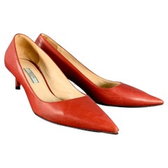PRADA Size 8 Red Leather Kitten Heel Pointed Toe Pumps