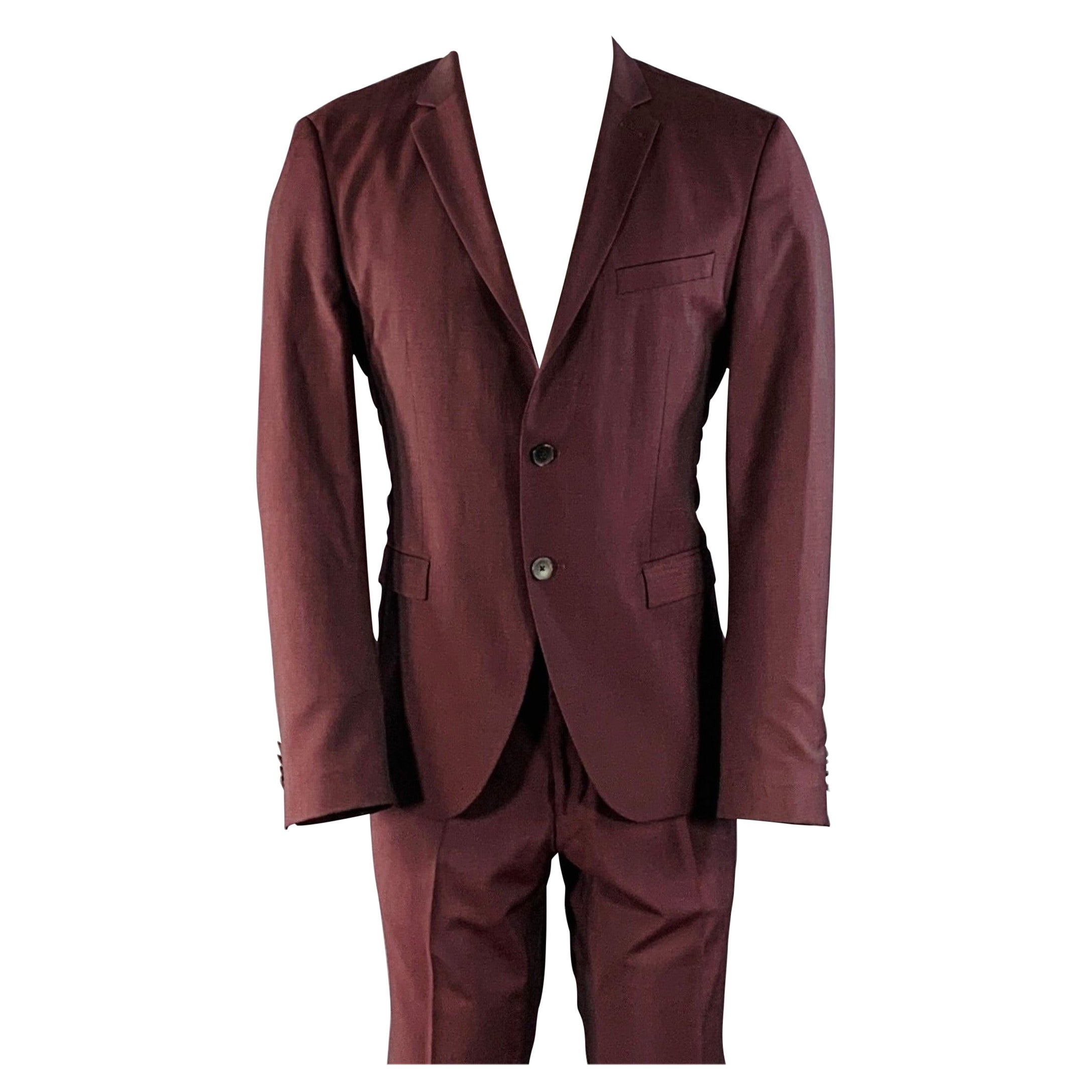 HUGO BOSS Größe 40 Burgund Schurwolle Mohair Einreihiger Anzug mit Kerbrevers im Angebot
