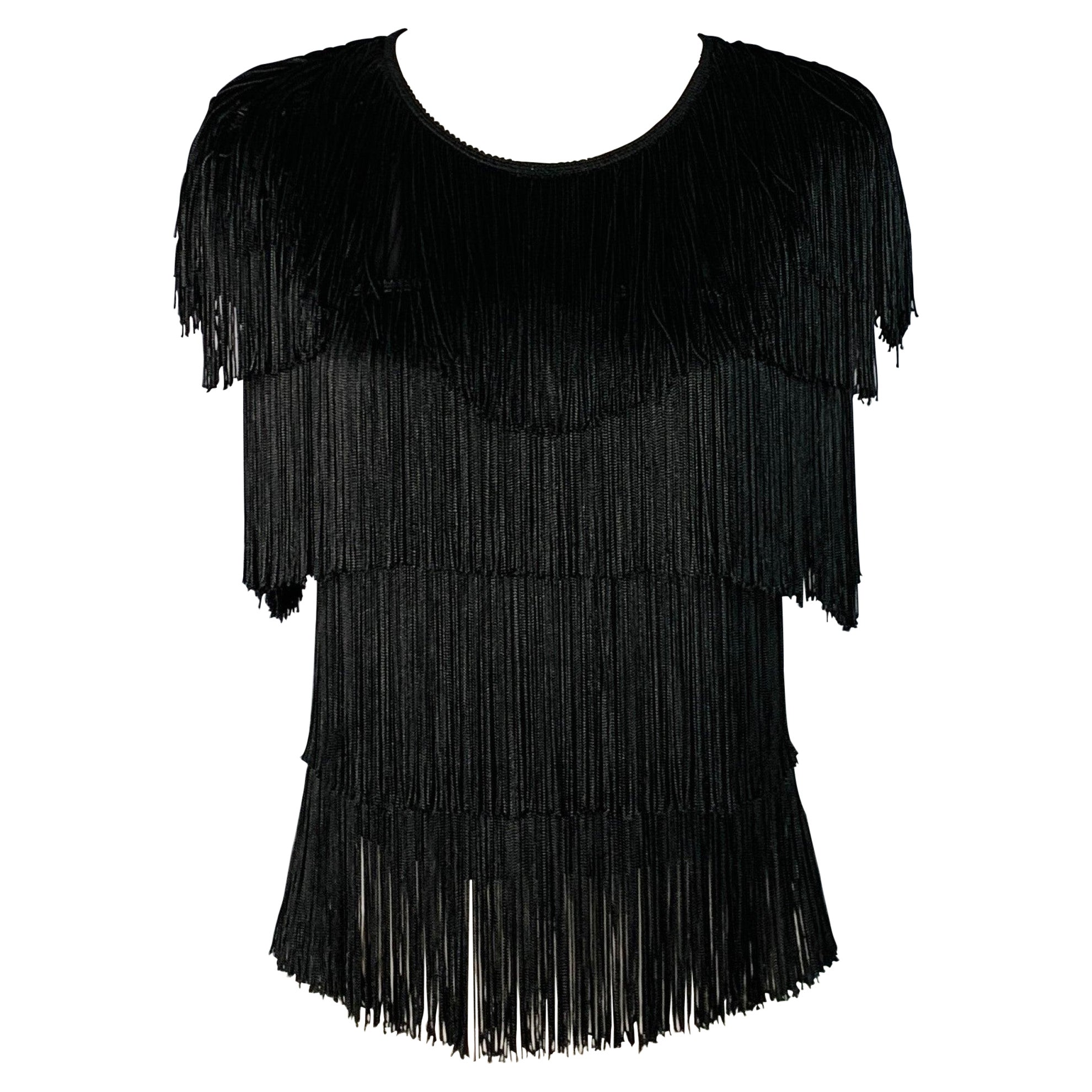 NORMA KAMALI Taglia M Vestito a frange senza maniche in misto rayon nero in vendita