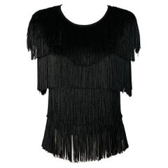 NORMA KAMALI Taglia M Vestito a frange senza maniche in misto rayon nero