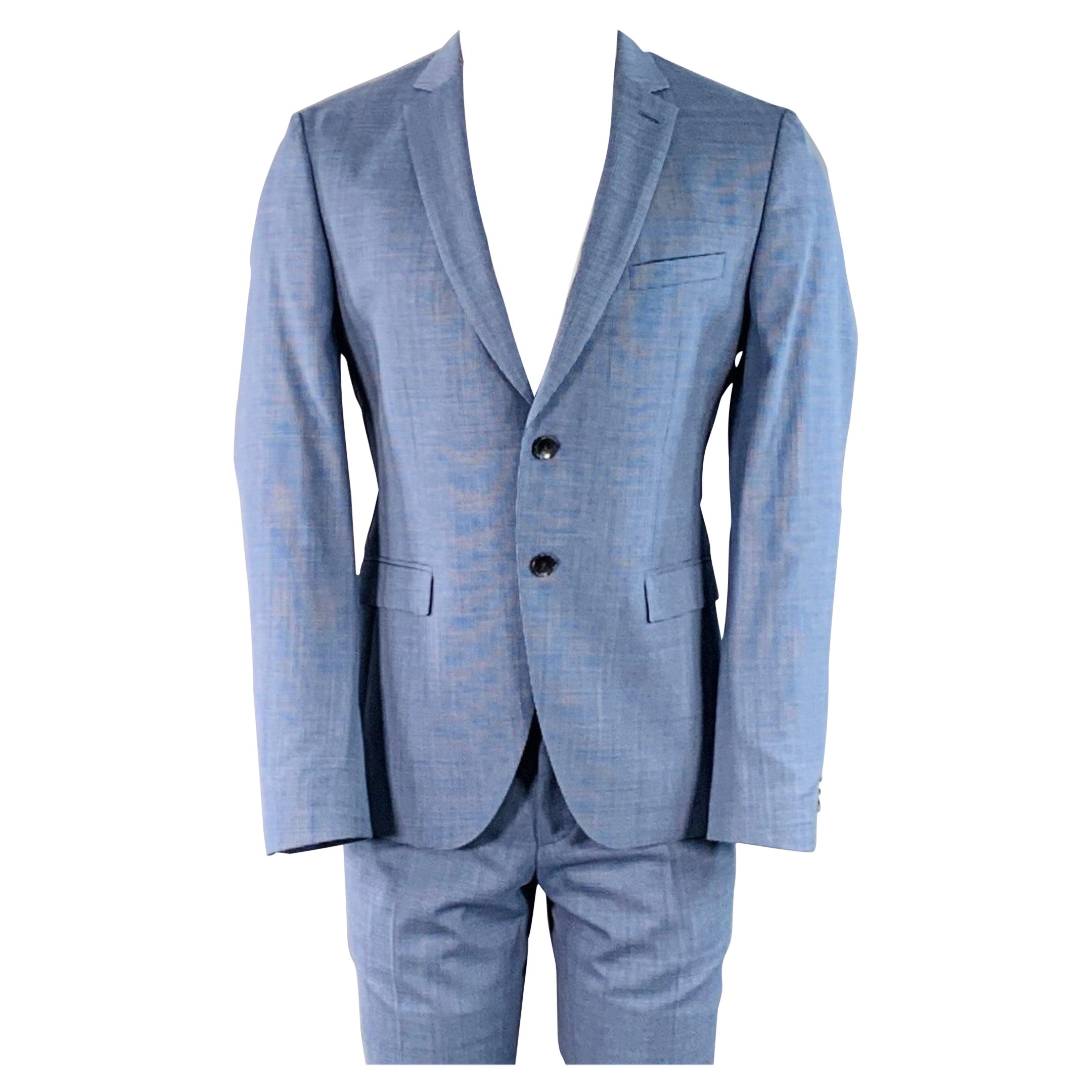 HUGO BOSS Größe 40 Blau Hahnentritt Schurwolle Einreiher mit Kerbrevers Anzug im Angebot