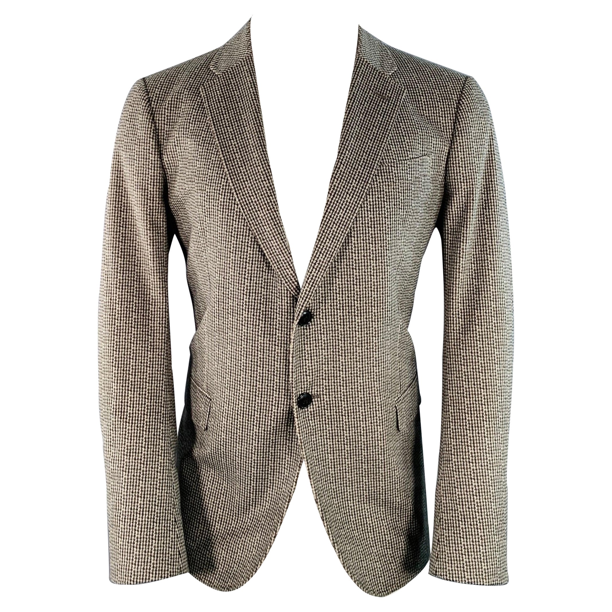 ARMANI COLLEZIONI Size M Black Cream Houndstooth Velvet Sport Coat For Sale