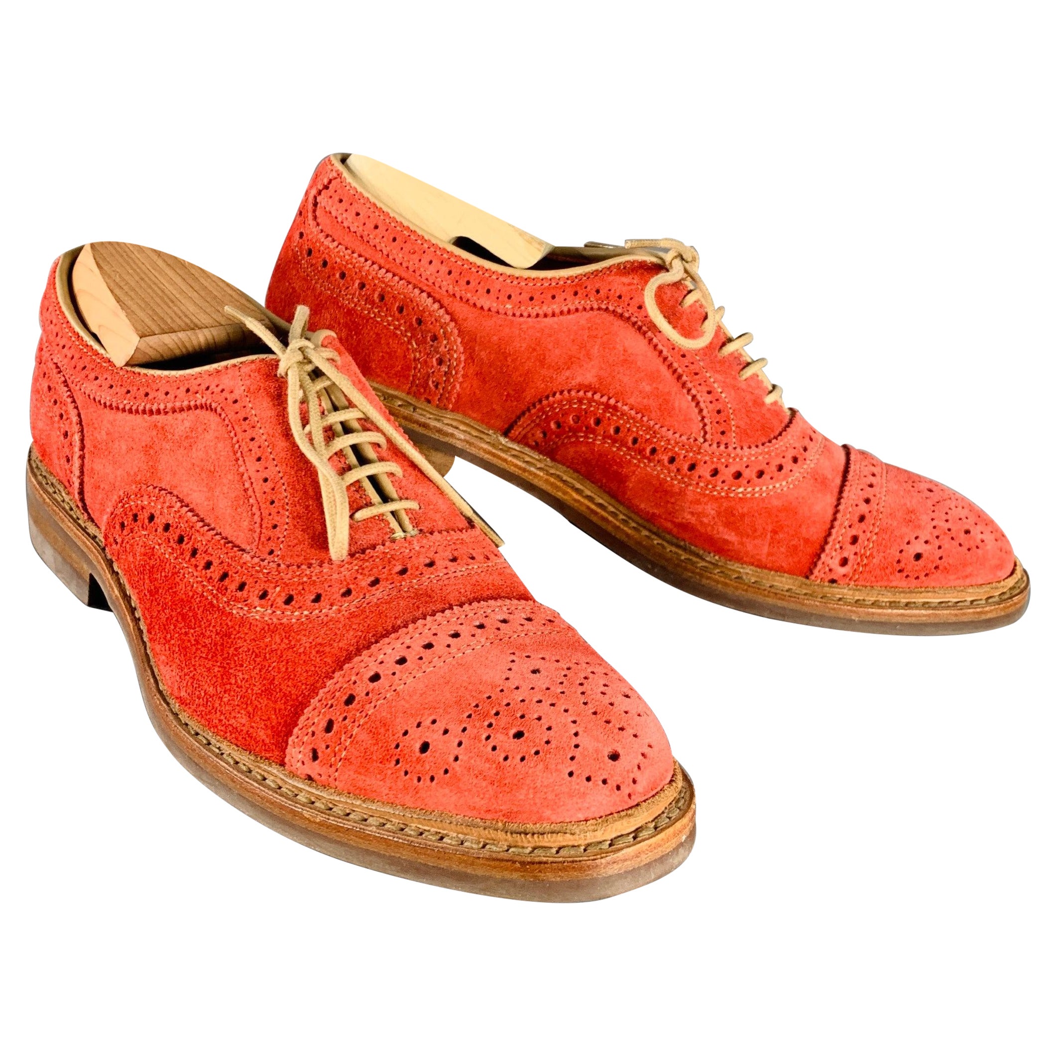 ALLEN EDMONDS Taille 7 Strandmok Red Perforated Suede Oxford Lace-Up Shoes en vente