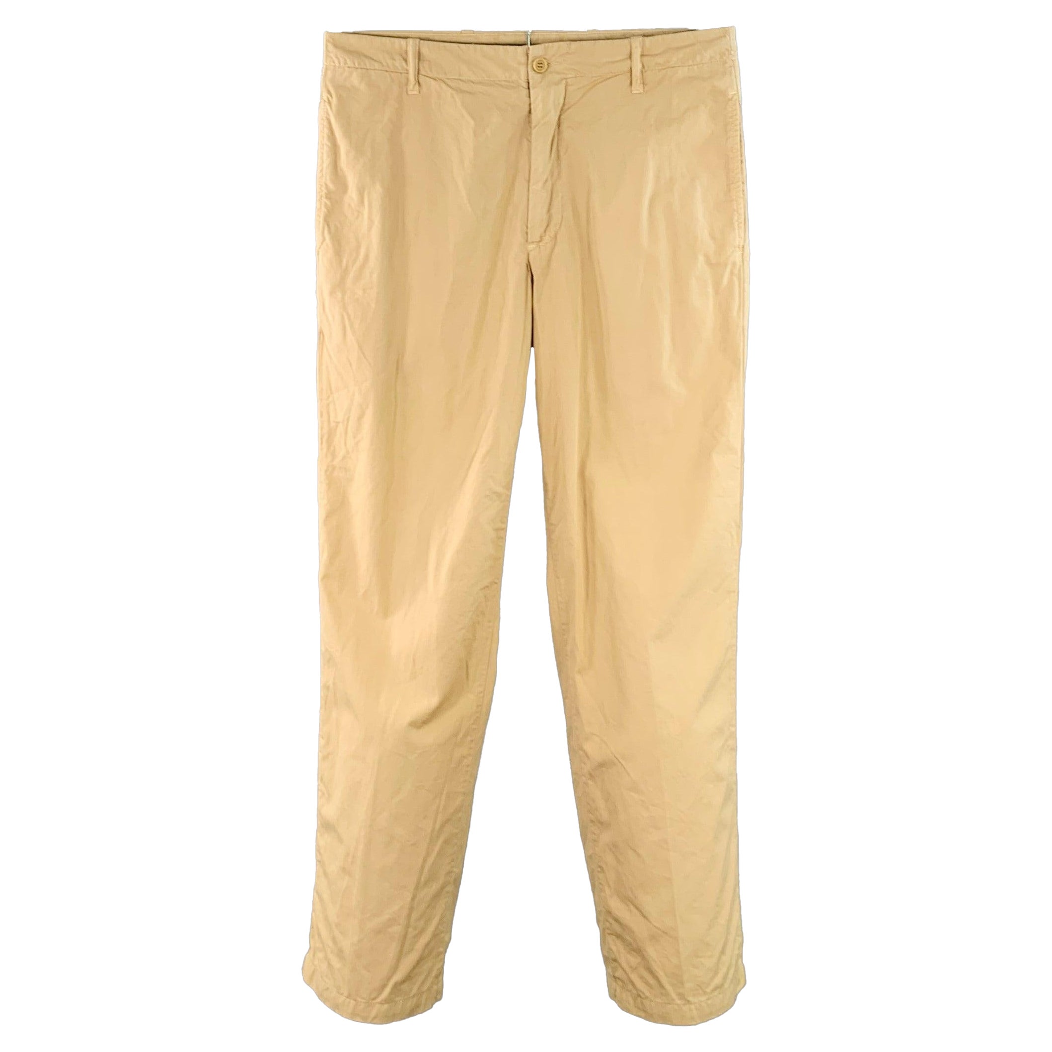 RALPH LAUREN Größe 32 Khaki Geknitterte Baumwolle Flache Vorderseite Freizeithose