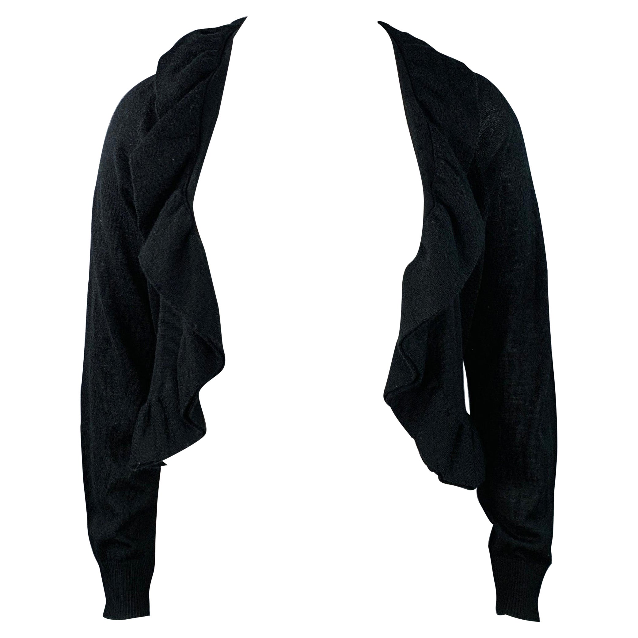 Neiman Marcus Size XL Black Acrylic Wool Ruffled Open Front Cardigan en vente