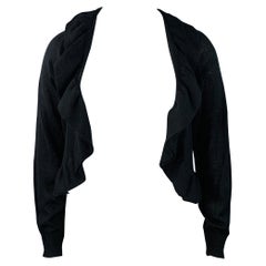 Neiman Marcus Size XL Black Acrylic Wool Ruffled Open Front Cardigan