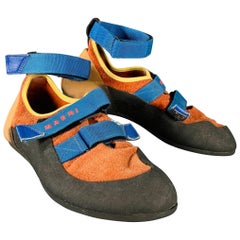 MARNI Size 10 Black Blue Orange Color Block Acetate Ankle Strap Hook Loop Sneakers
