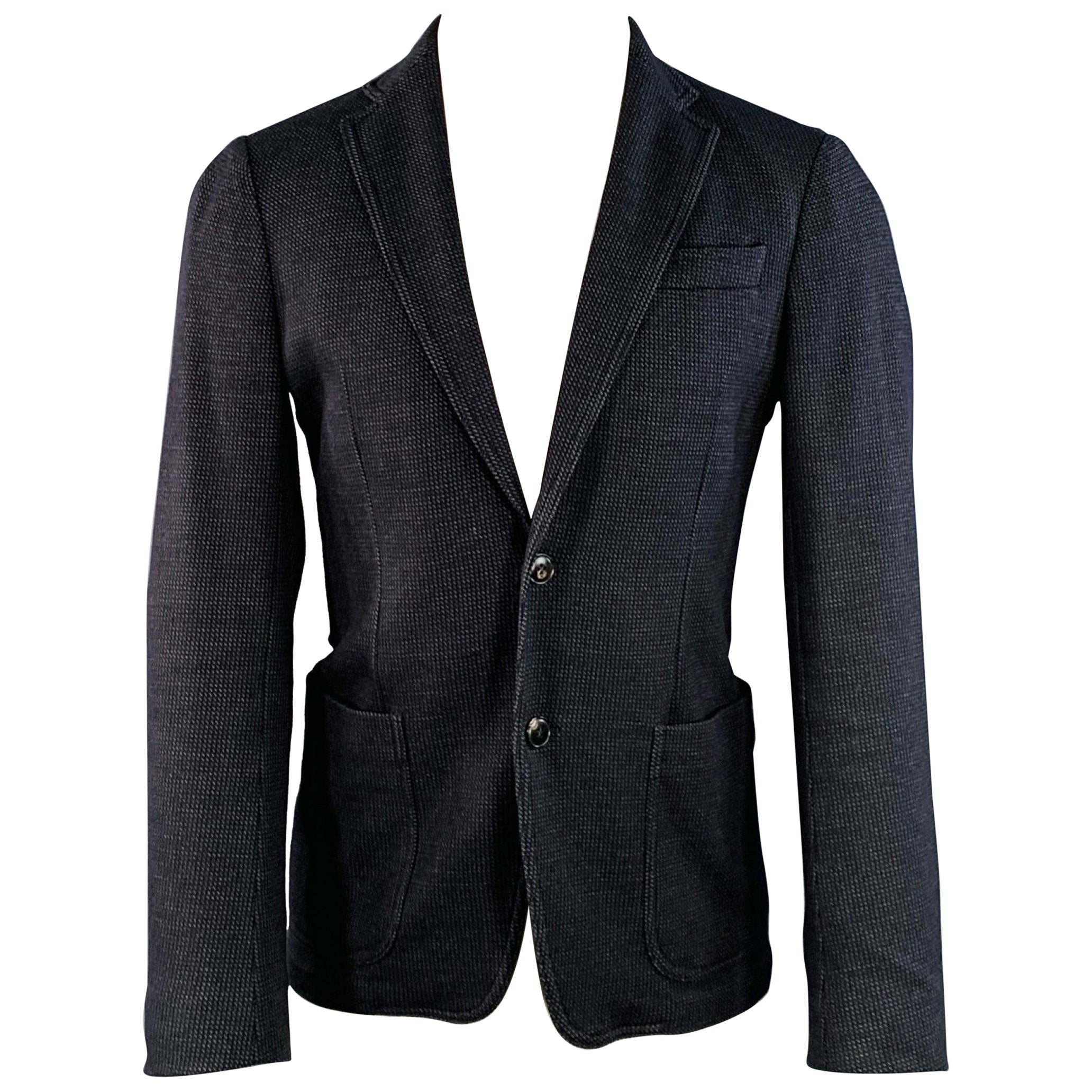 ARMANI COLLEZIONI Size 40 Black Blue Textured Wool Blend Sport Coat For Sale