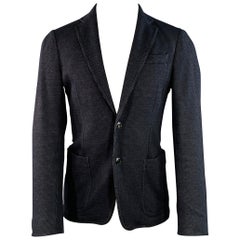 ARMANI COLLEZIONI Size 40 Black Blue Textured Wool Blend Sport Coat
