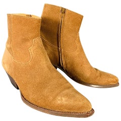 SAINT LAURENT Size 10 Camel Suede Side Zipper Western Cowboy Ankle Boots