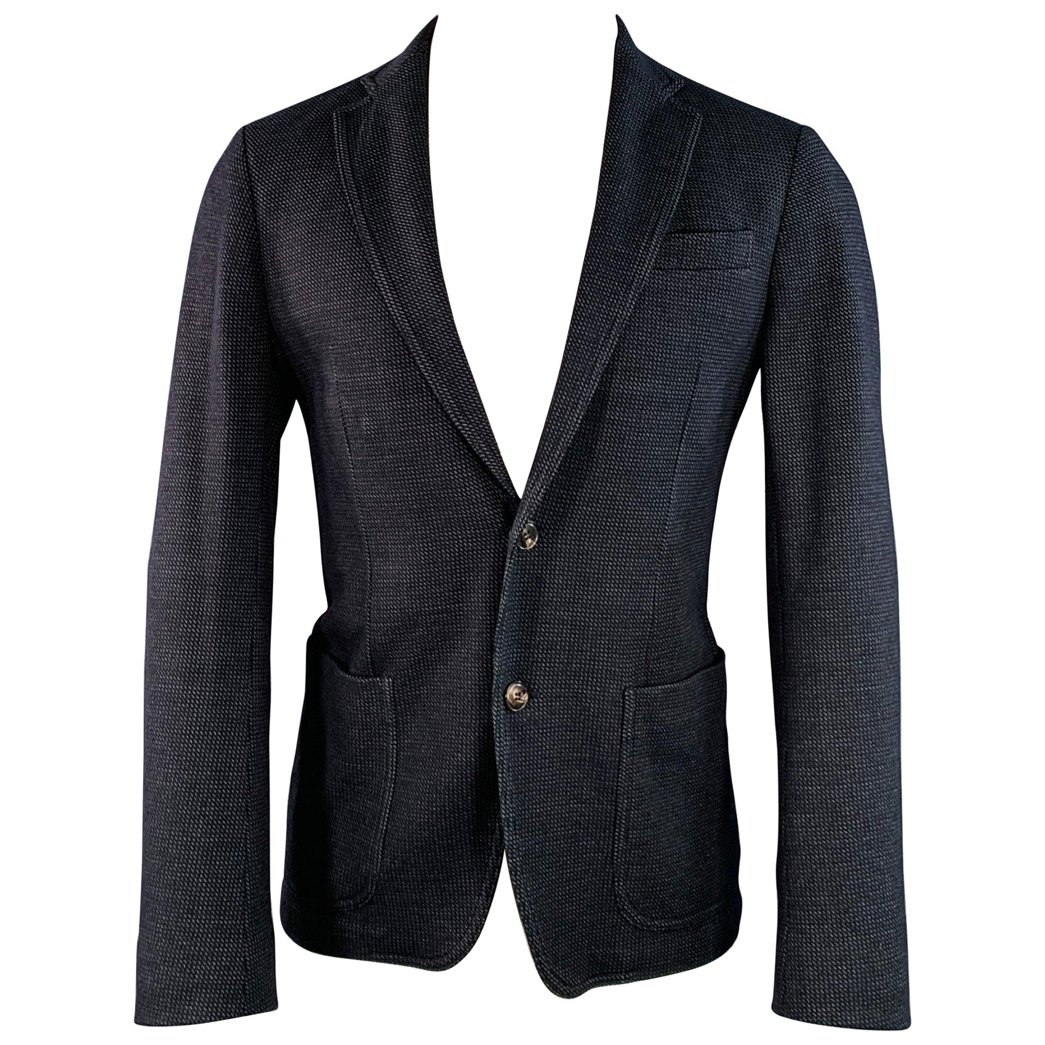 Armani Collezioni Taille 40 Manteau de sport en laine mélangée texturée noir et marine en vente