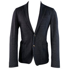ARMANI COLLEZIONI Size 40 Black Navy Textured Wool Blend Sport Coat