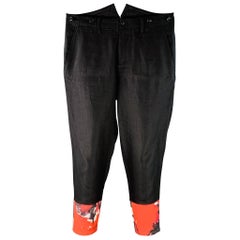 YOHJI YAMAMOTO Size L Black Red Contrast Trim Linen Back Cinch High Waist Dress Pants