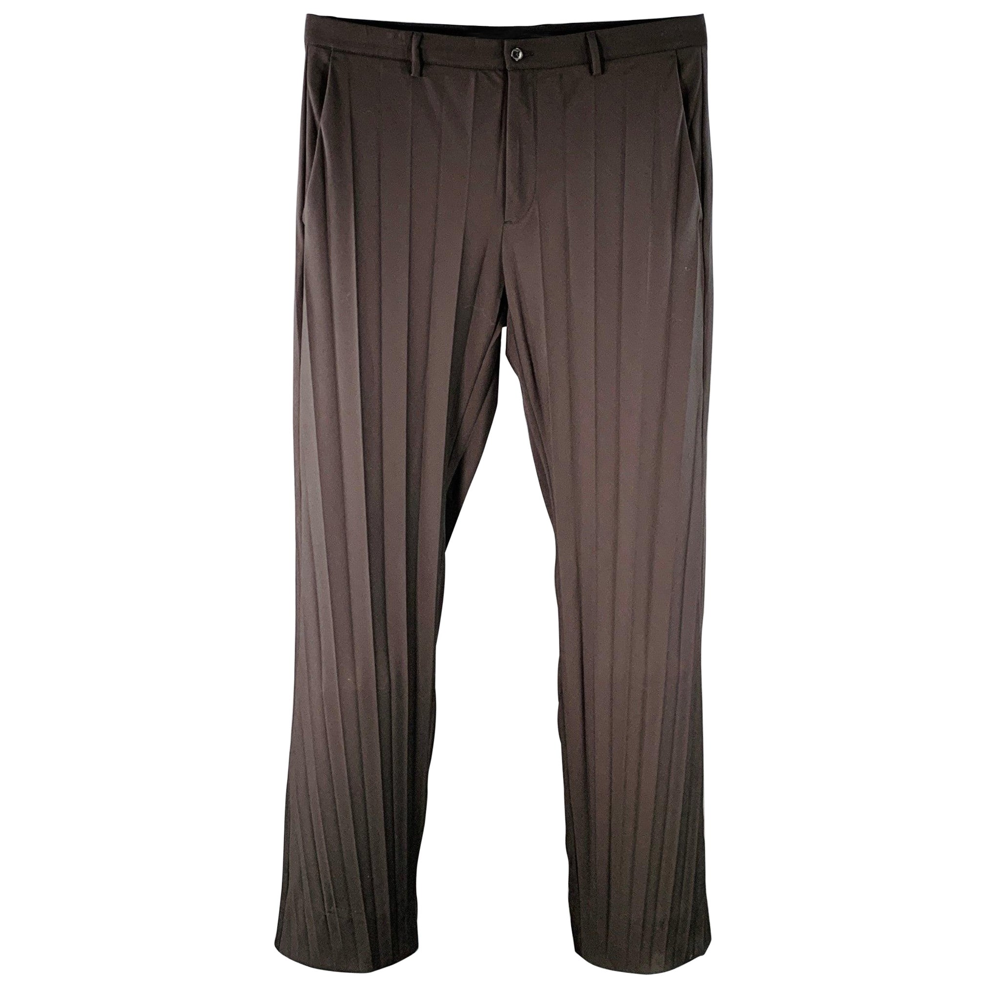 VALENTINO Taille 36 Pantalon habillé plissé en polyester et laine vierge noir en vente