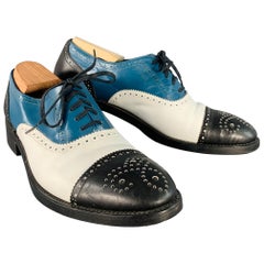 ROBERT CLERGERIE Talla 9 Negro Blanco Azul Cuero Perforado Espectador Zapatos con cordones