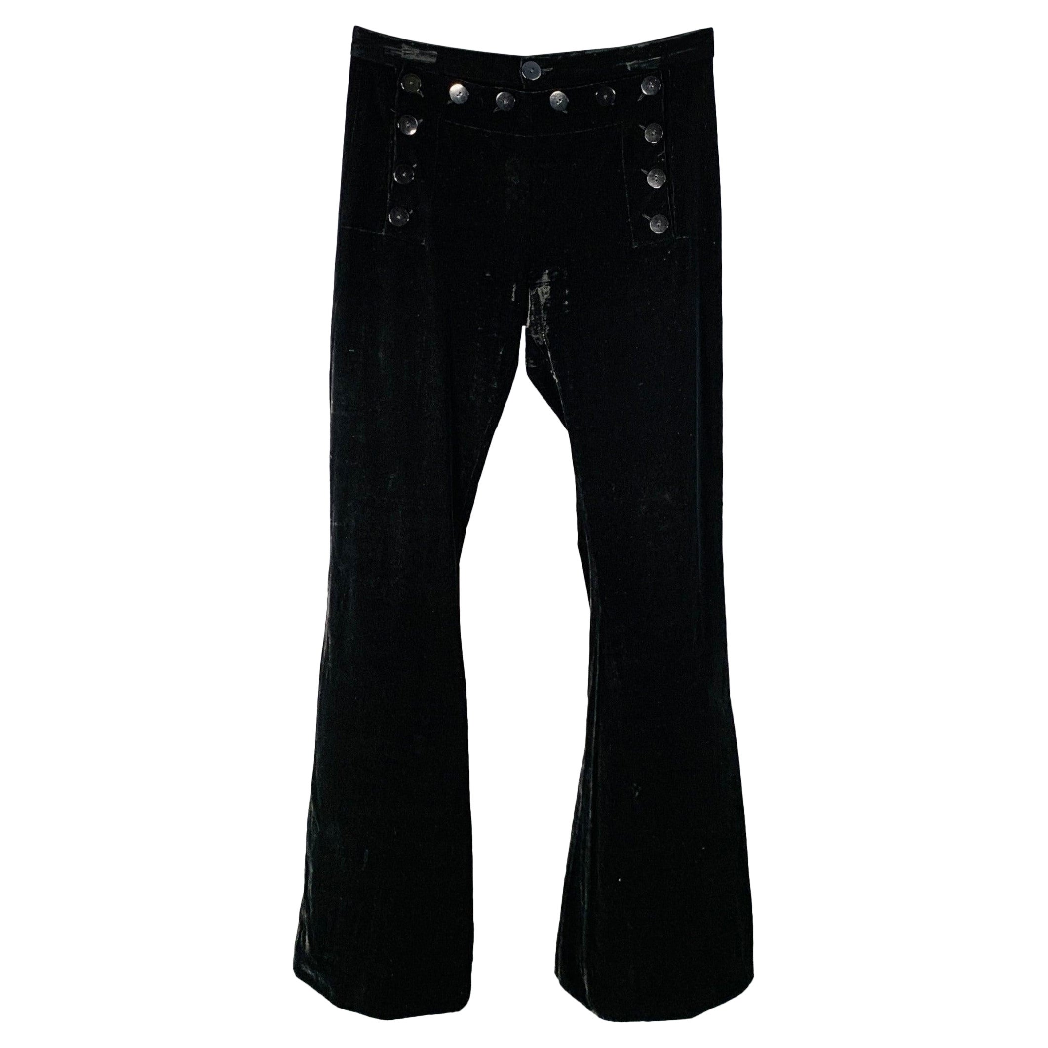JEAN PAUL GAULTIER Size M Black Velvet Rayon Silk Blend Flared Dress Pants For Sale