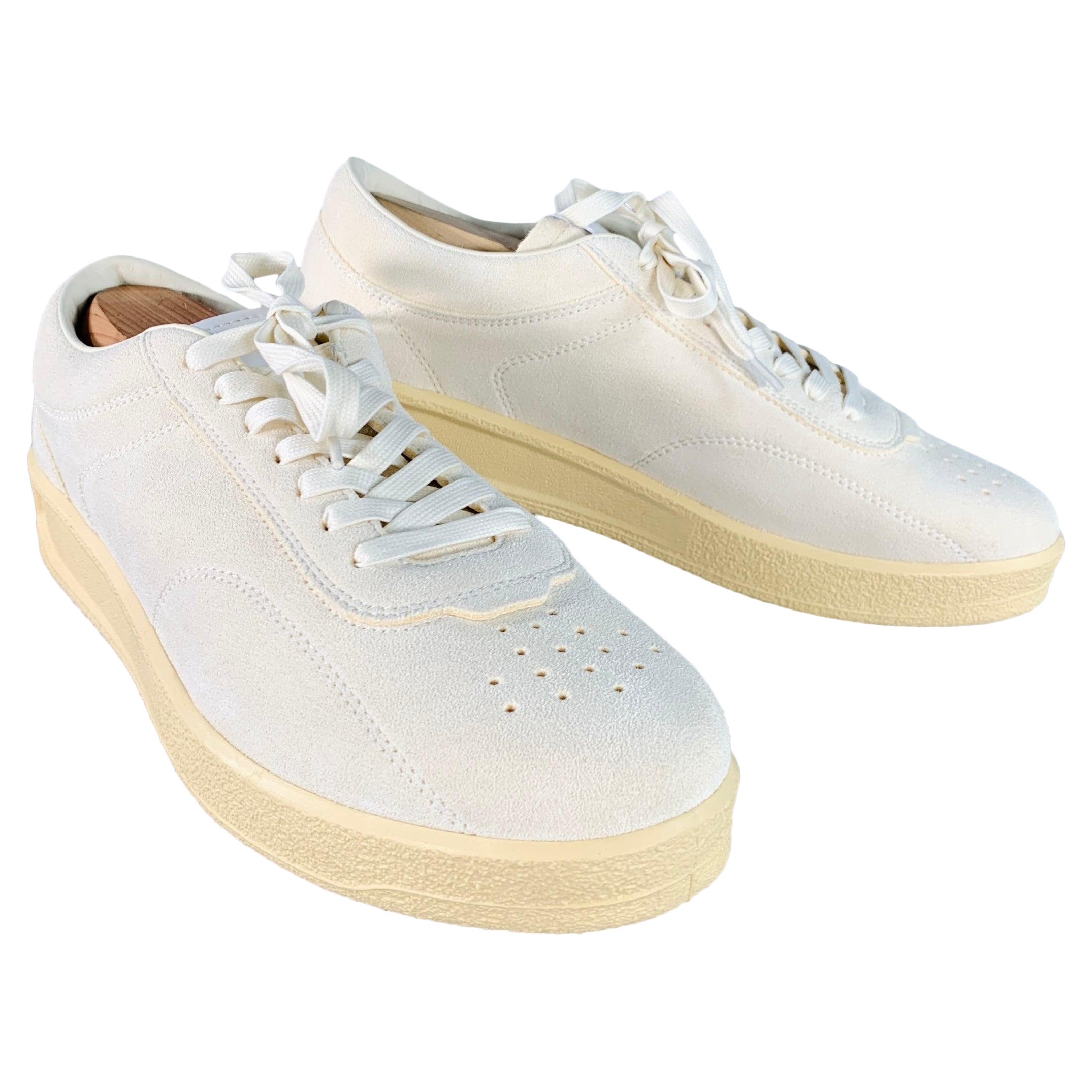 JIL SANDER Size 12 Natural Textured Suede Low Top Lace-Up Sneakers For Sale